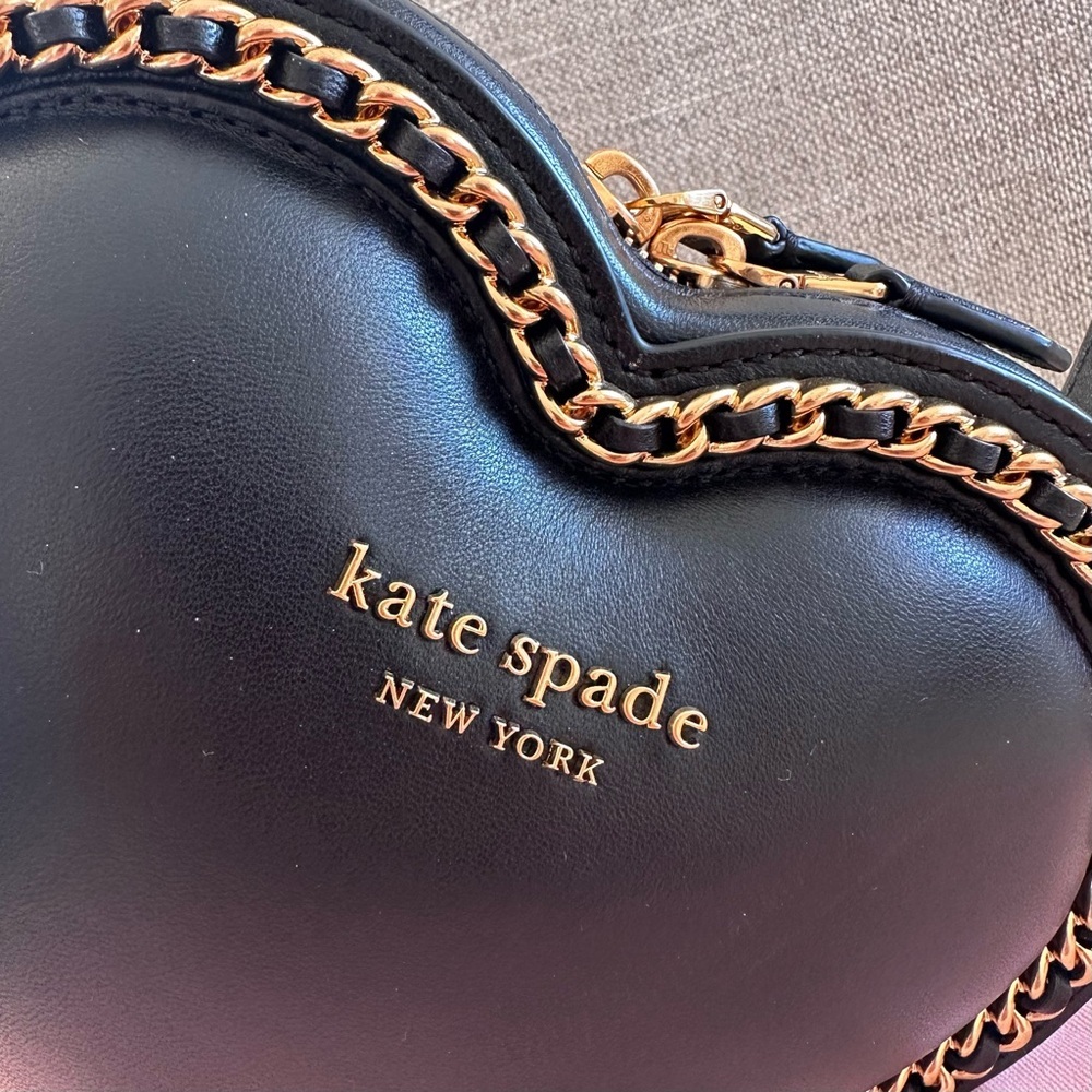Kate Spade Amour 3D puff heart crossbody bag soft smooth leather gold chain trim - Picture 5 of 9